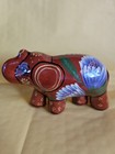 0325-m154 Vintage Made In Mexico Pottery Elephant With Vibrant Handpainted Flora — photo 3