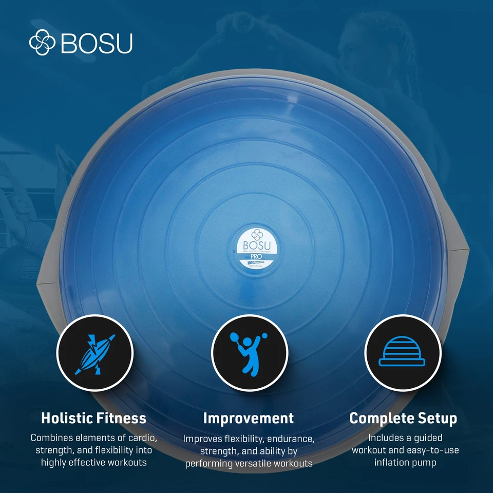 Bosu Pro Multifunctional Home Gym 26” Strength Trainer Ball Balance Board, Blue - Image 3 of 4