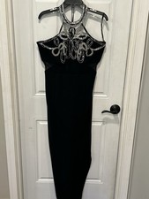 Dave  Johnny Womens Black Evening Gown Size 15-16, Halter Neck With Beading