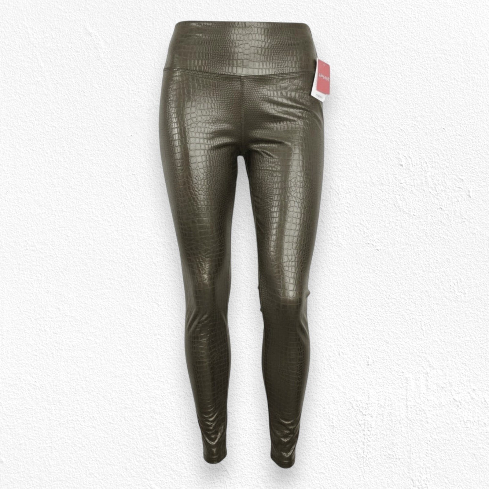 SPANX Dark Olive Green Croc Shine Leggings Size M - NWT