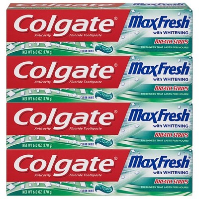 Colgate Max Fresh 6 Ounce (Pack of 4), Toothpaste With Breath Strips