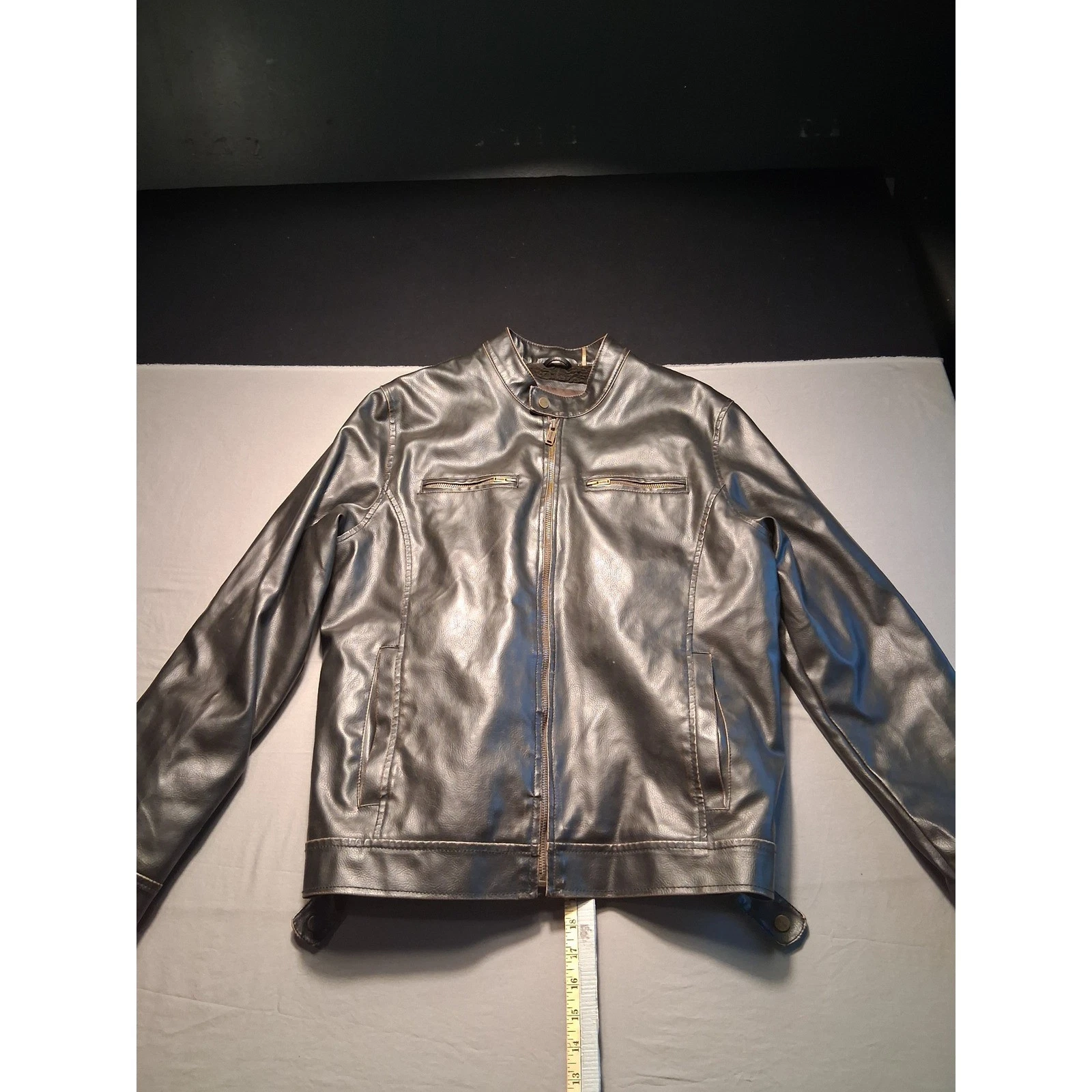 Guess Jacket Mens L Dark Brown Leather Cafe Racer Sherpa Lined Full Zip - product detail image 12