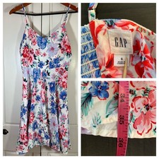 GAP Women's Slip Dress Floral Print Smocked Camisole White Blue Pink Size S