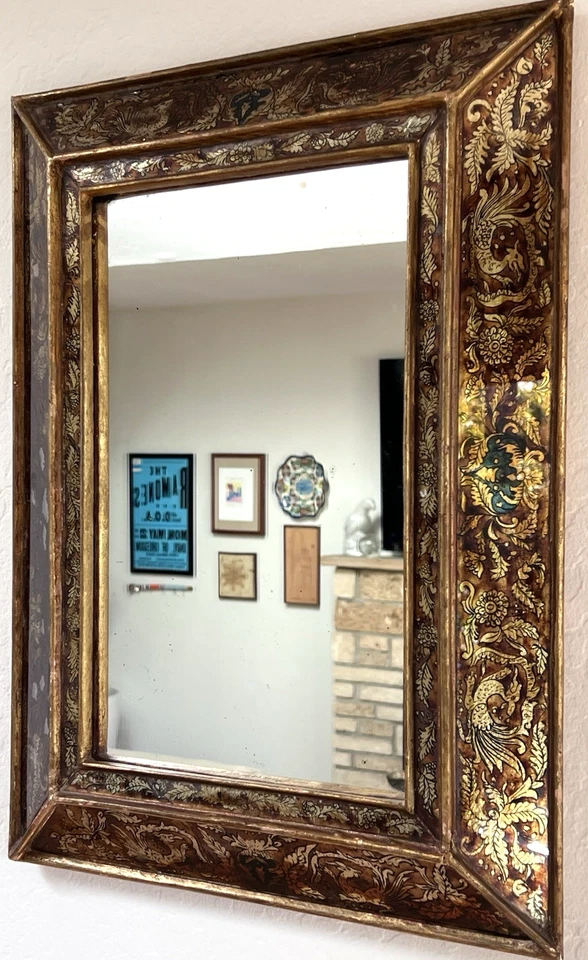 Редкие антикварные флорентийские зеркальные драконы и гротески Verre Églomisé примерно 1850–1880 гг. - Изображение 2 из 4