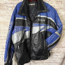 Vintage Yamaha Men's Leather Blue Black Motorcycle Racing Jacket RARE XL WORN