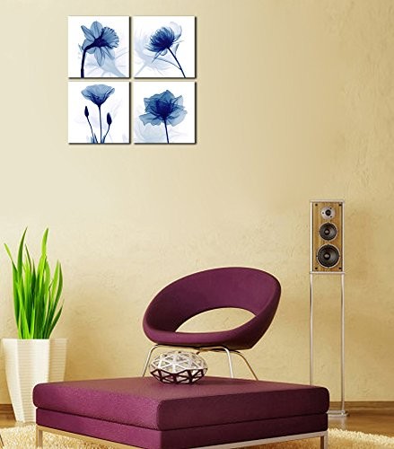 Pyradecor Blue Flickering Flower Modern Abstract Paintings Canvas Wall ...