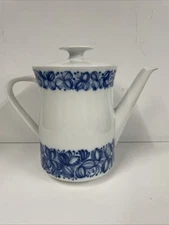 Thomas Germany Tea Coffee Pot Rosenthal Porcelain Blue  Floral on White EUC