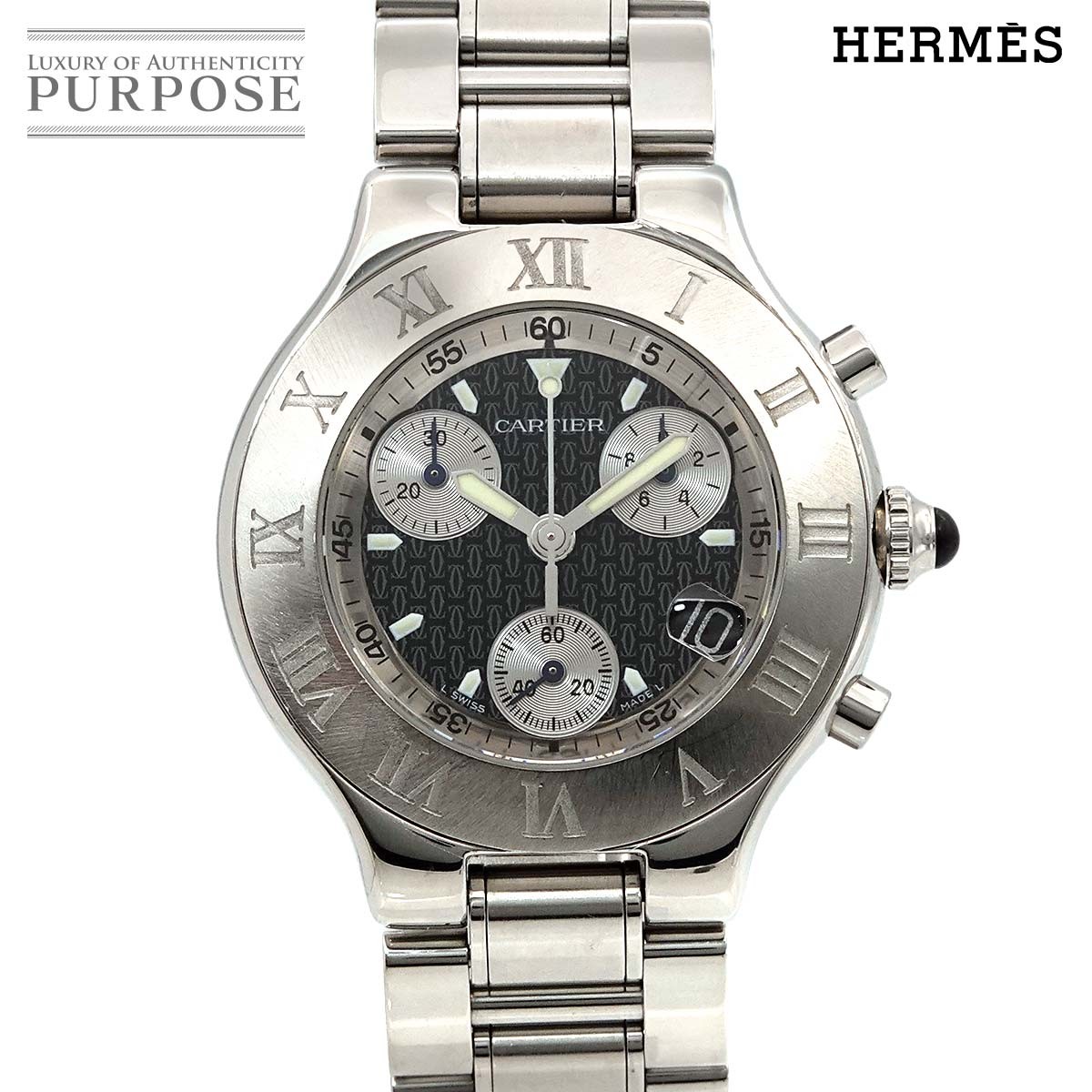 Cartier Must 21 Chronoscaph Vantian Date 38mm Black Dial Stainless Steel Watch W10172T2 QZ Rank A-image