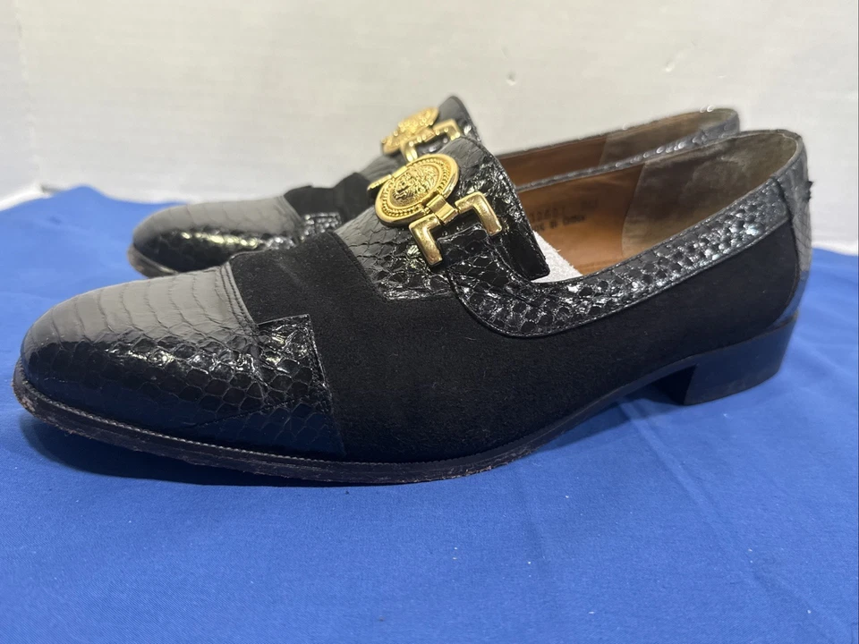 Mocasines Giorgio Brutini vintage años 90 talla 9 hombre piel de serpiente negra y gamuza Foto 3 de 4
