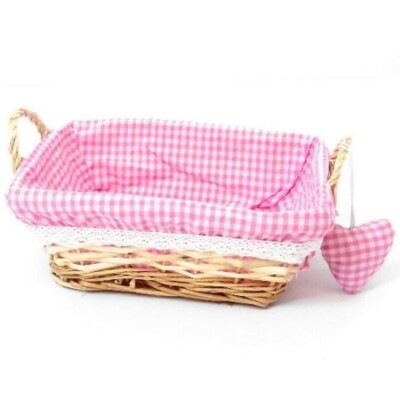 25 cm rechteckiger mit Gingham gefütterter Korb & rosa Herz - Muttertag Ostern Displays