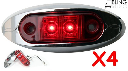 4 Oval Red LED w Bezel Clearance Fender Side Marker Surface Mount Light Oblong - Picture 7 of 7