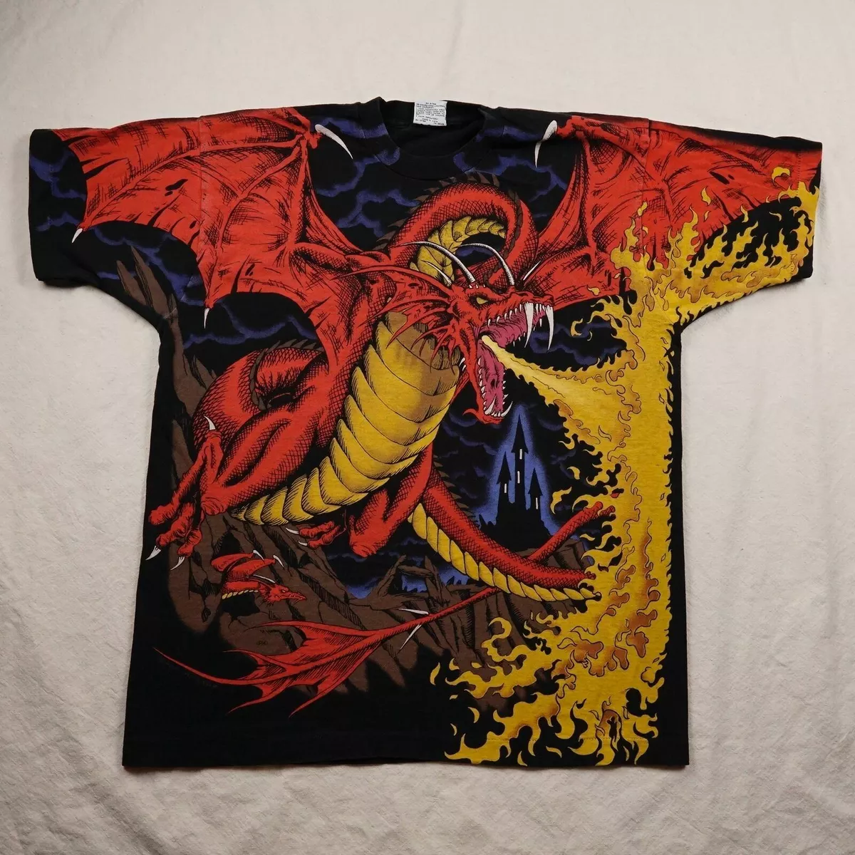 VINTAGE LIQUID BLUE DRAGON T SHIRT Adult Extra Large All Over Print D&D MTG 90s