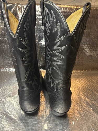 HIGH QUALITY COWBOY BOOTS size 13 D BLACK LEATHER UPPER PERFECT LEATHER SOL USA - Picture 5 of 12