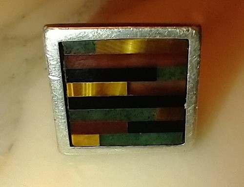 Hand-Made Sterling Silver 925 WindowPane Style Brown Green Ring Size 6.75 - Picture 9 of 11
