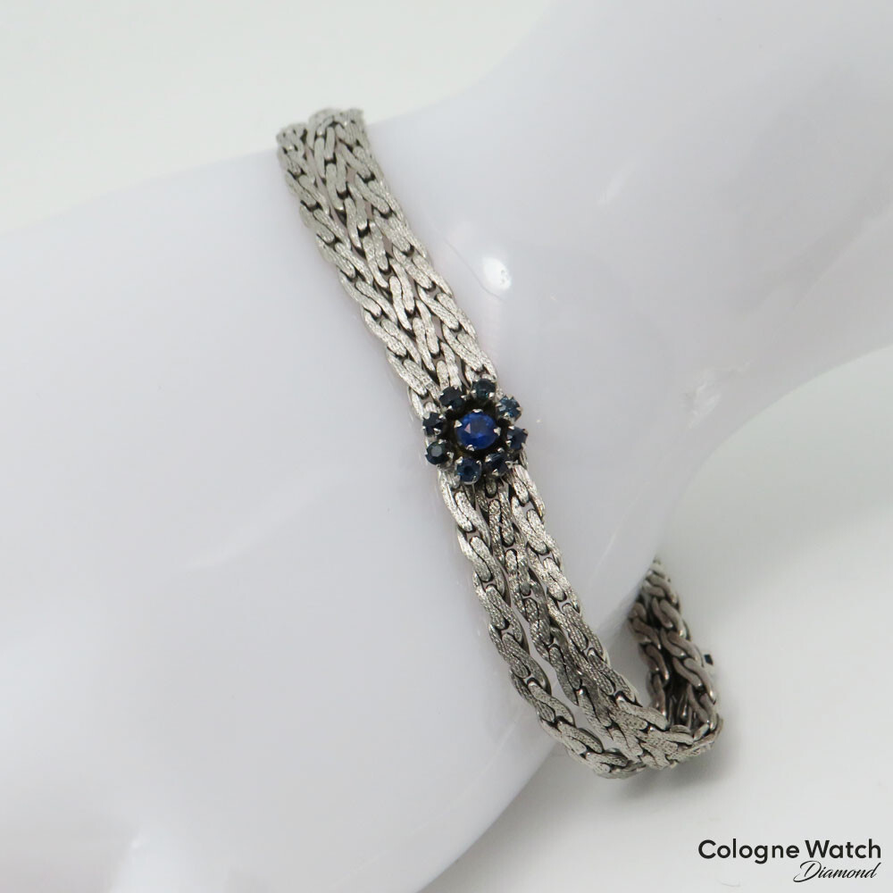 Pulsera vintage con ribete de zafiro en oro blanco 585/14K longitud 18,0 cm