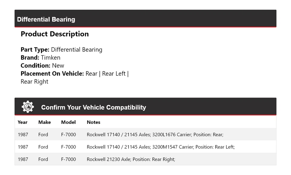 For 1987 Ford F-7000 Differential Bearing Timken - Image 2 of 4