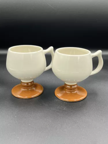 Hall Pottery Pedestal Irish Coffee Mug Tea Cup Brown & White USA 2274 • Vintage