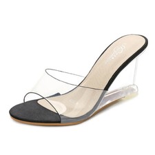 Women Summer Simplicity Slope Heel Transparent Sandals Peep Toe Clear High Heels