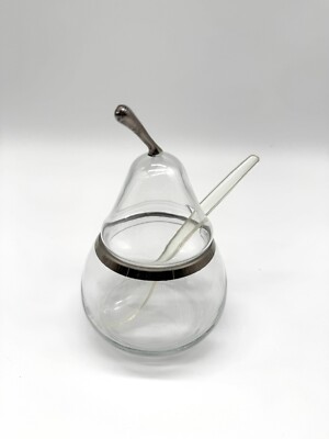 Pear Shaped Clear Glass with Silver Stem Condiment/Sugar Bowl with Spoon