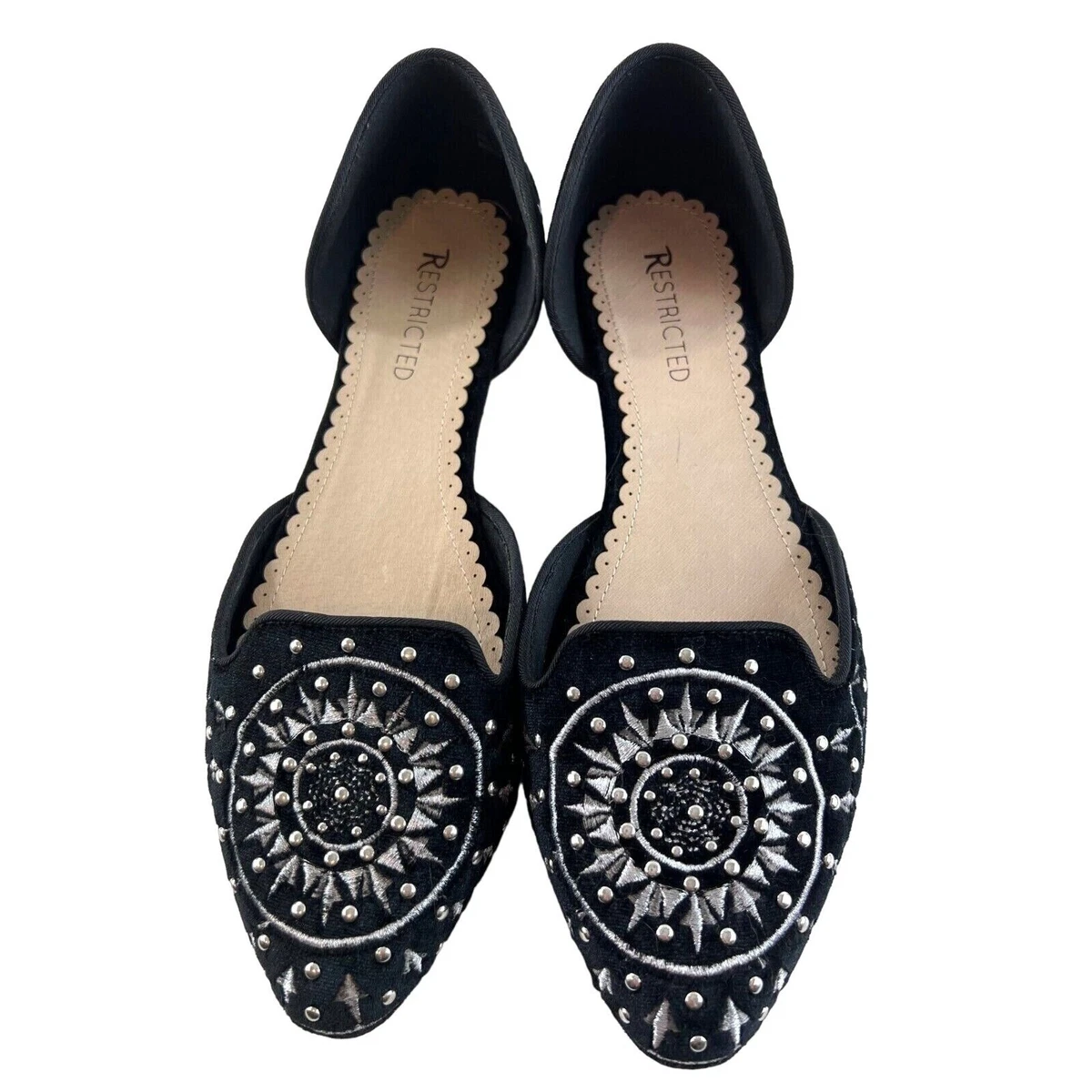 Black Silver Shoes Women s Size 10 Restricted Pointed Toe Flats