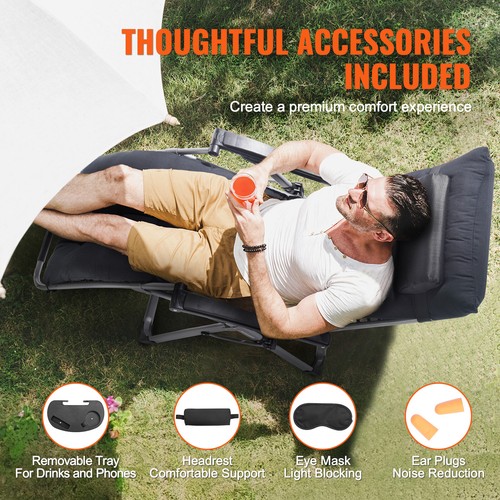 VEVOR Poltrona Relax Reclinabile 645mm Lettino Giardino Interni Esterni Nero - Foto 6 di 12