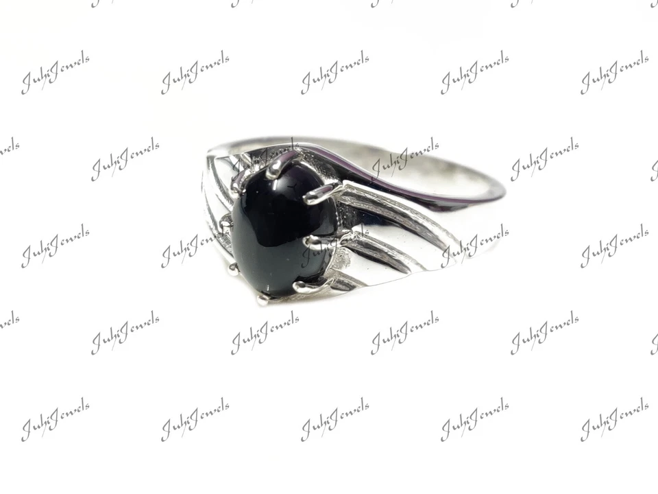 Anillo de plata 925 con diopsido negro de 6 estrellas anillo de piedra negra de plata 925 anillo estrella negro Foto 2 de 4