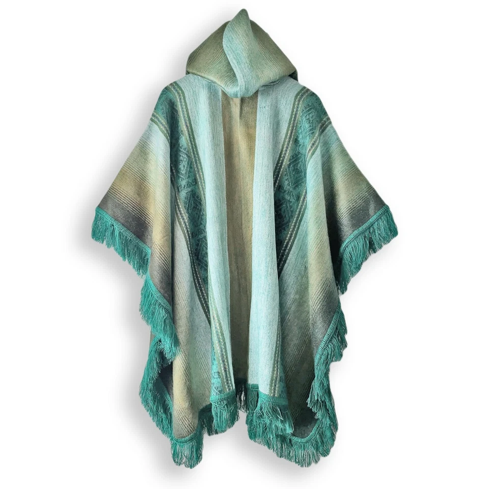 Lightweight BABY ALPACA Wool Hooded Fringed Poncho Pullover UNISEX Handmade - Image 2 of 4