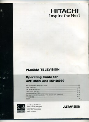 Hitachi Operating Guide Plasma TV Television 42HDS69 & 55HDS69
