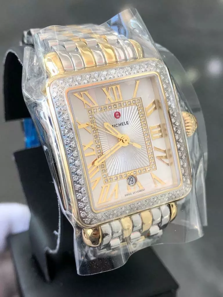 MICHELE DECO Gold Tone Chronograph Mother of Pearl Ladies Quartz