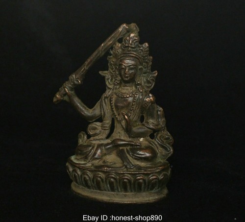 Estatua de Buda Boddhisattva Wenshu Manjushri Asiento de cobre de bronce budismo tibetano - Imagen 3 de 6