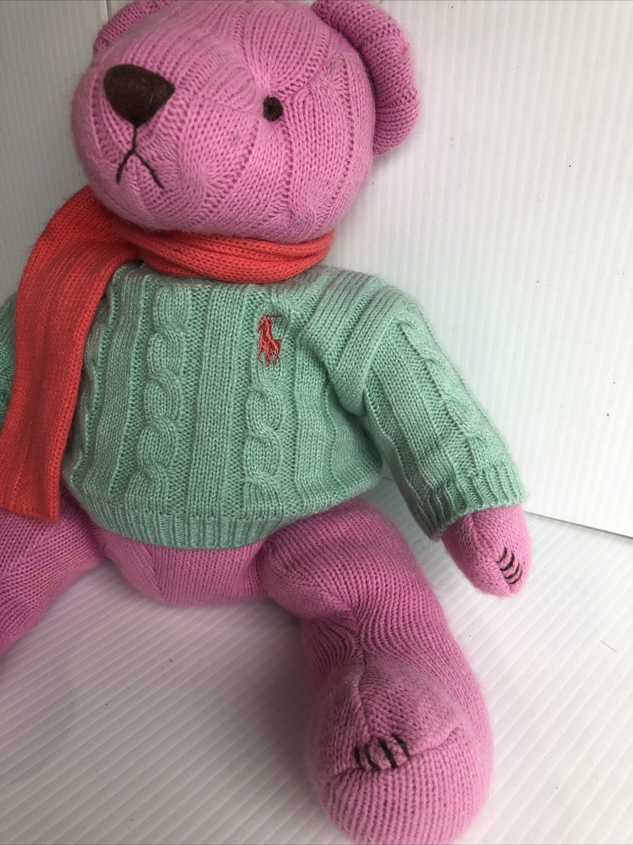 Ralph Lauren Pink Knit Plush Bear w/ Sweater & Scarf /Polo 2004 | eBay