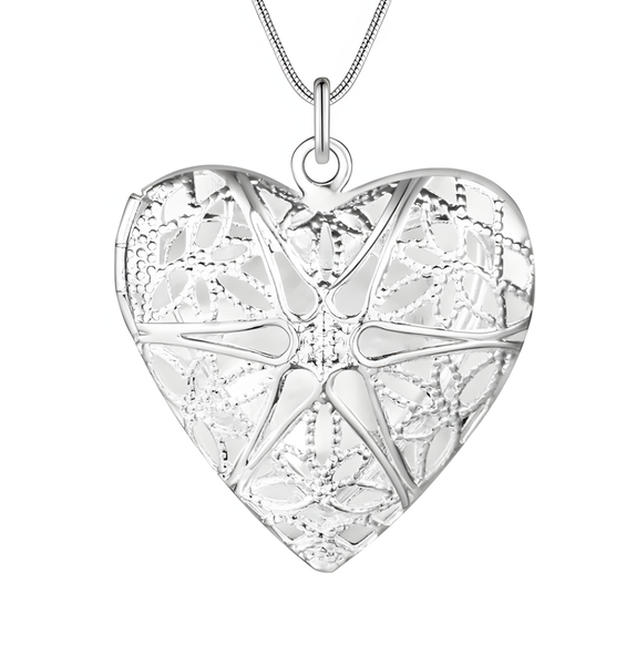 Silberne Herz-Halskette Mit Bilderfach – 60Cm Kette – Romantisches Medaillon-image
