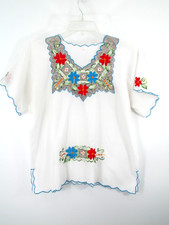 Blusa Pullover Campesina Mujer Grande Blanca Bordada Floral Suroeste de Oaxaca