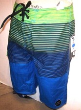 NEW O'NEILL blue green stripe board shorts swim 31 Full Length Santa Cruz