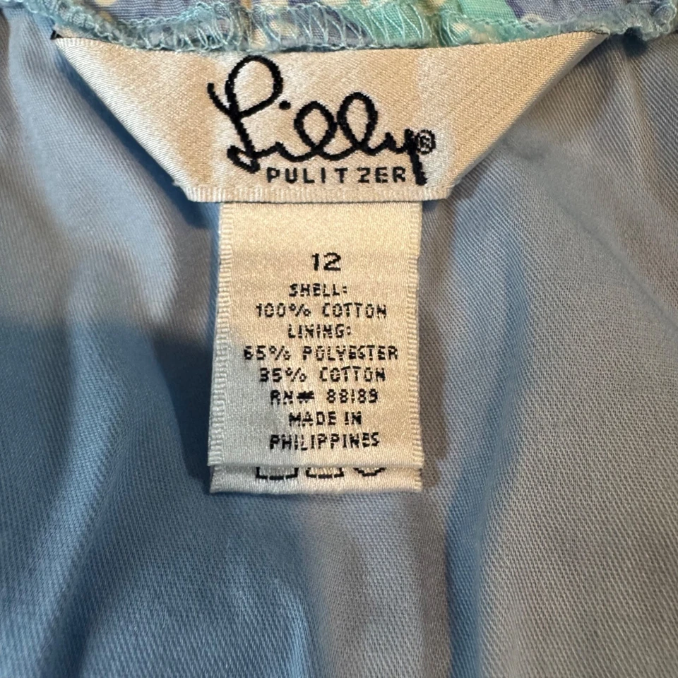 Vtg Lilly Pulitzer Skirt Girls Blue Green Lace Trim Drawstring Size 12 - Image 3 of 4