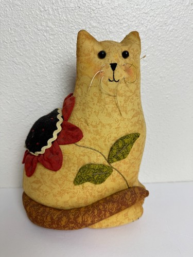 Vintage Hand Crafted Fabric Decorative Cottage Cat Farmhouse Folk Art