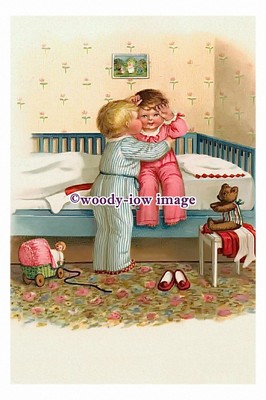 RP01487a - Kinder - junges Mädchen & Junge bettfertig, Teddybär - Foto 6x4