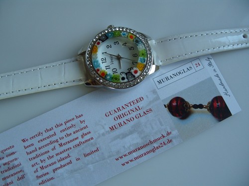 Muranoglas Damenuhr, Murano Glas Strass Trend Mode Uhr, Schmuck Damen Uhr weiß - Picture 4 of 8