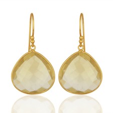 Natural Lemon Topaz Gemstone Dangle Earrings 925 Silver Designer Jewelry