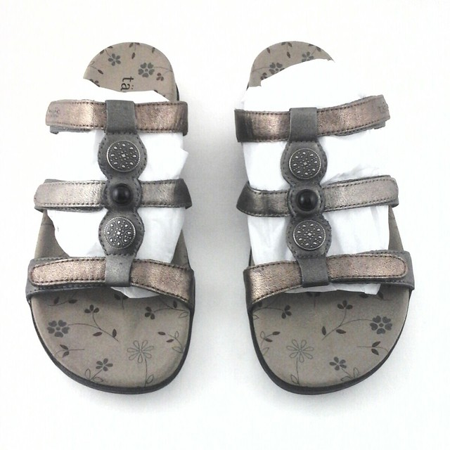 TAOS Sandals Prize Bronze Pewter Metallic Strappy Slip On Womens US 9 EU 40 $110 | eBay