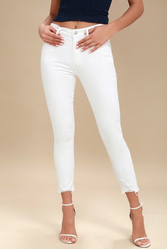 Agolde Sophie High Rise Cropped Skinny Jeans Distressed Hem White Size 27 - Picture 2 of 16