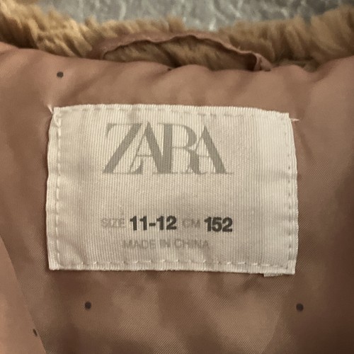 ZARA Faux Fur Coat Girls Fuzzy Zip Up Pocket Brown Bomber Hooded Jacket Sz 10-12 - Picture 2 of 8