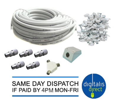 25m Coaxial TV Extension Kit Aerial Cable Coax Lead Television Wire ...
