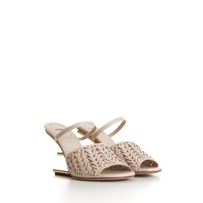 FENDI 1790$ First Pale Pink Interlaced Leather High-Heel Sandals