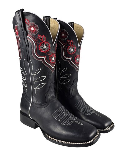 Women's Western Cowgirl Rodeo Boots El General Color Black Genuine Leather 13 - Picture 7 of 8