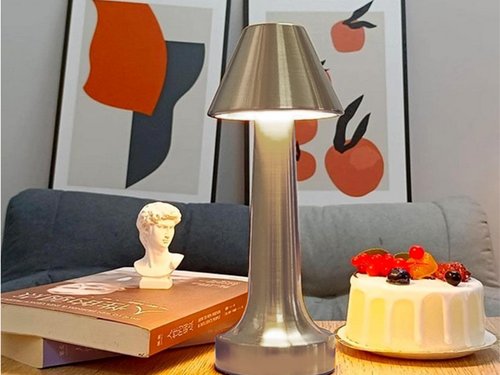 Lampada da Tavolo Comodino Controllo Touch a Led Ricaricabile Argento Senza Fili - Foto 6 di 8