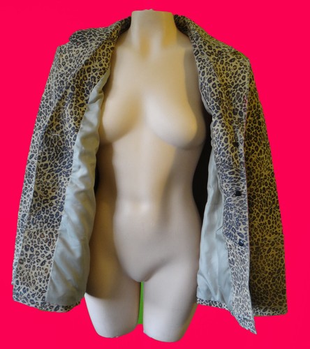 LEOPARD print suede leather jacket animal blazer cafe punk steam coat l large - Picture 6 of 9