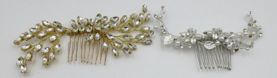 LOTE DE COLECCIÓN ELEGANTE CONJUNTO ESTRÁS IMITACIÓN PERLA ORO TONO PLATA BARETES PINZA PARA EL PELO Foto 4 de 4