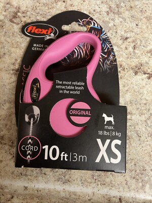 Flexi New Classic Cord Leash 10' ft Pink for Extra Small Dogs 18lbs max