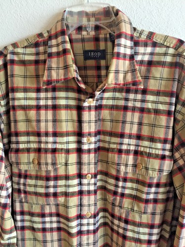 IZOD Jeans Plaid Mens Shirt Black Tan 
